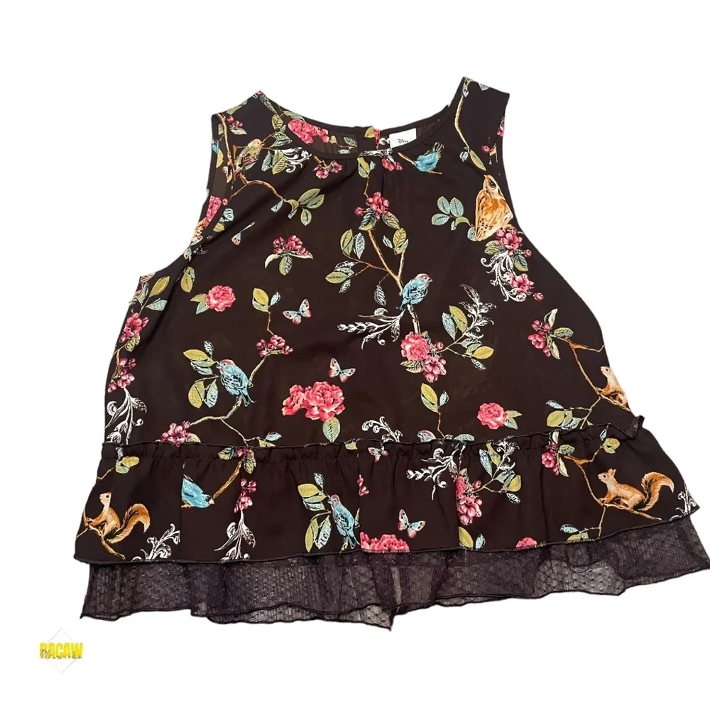 Disney Snow White LC Lauren Conrad Collection Women’s Small Brown Floral Blouse